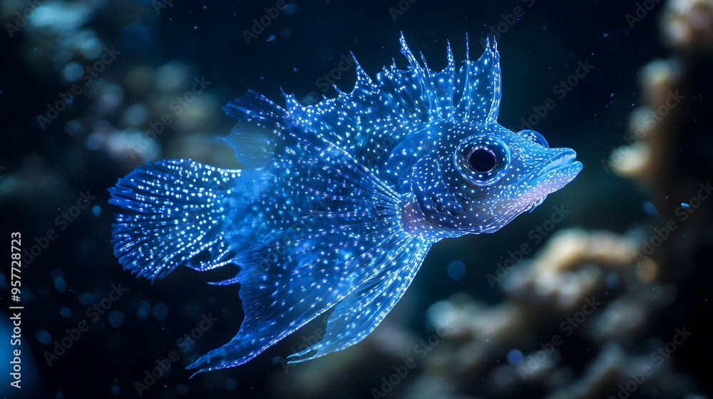 Obraz premium rare glowing fish, deep sea background