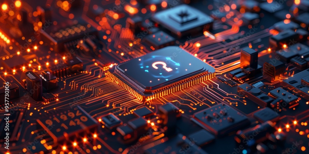 Cyber security concept with digital lock and circuit board, symbolizing data protection and technology security