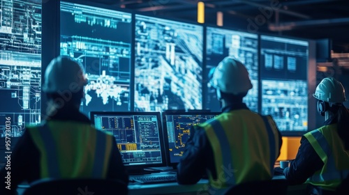 Control Room Workers Monitoring Screens