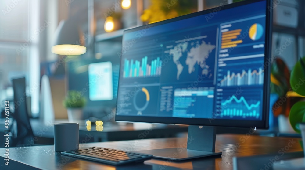 Monitor: A screen that displays visual output from the computer, available in various sizes and resolutions, with adjustable height and tilt for ergonomic use.
Monitor: A screen that displays visual output from the computer, available in various sizes and resolutions, with adjustable height and tilt for ergonomic use.