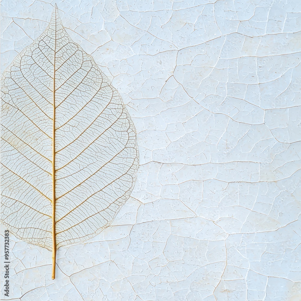 Obraz premium Delicate Leaf Skeleton on Cracked Blue Background