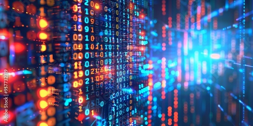 Wallpaper Mural Abstract digital matrix background with passive income keywords, illustrating digital economy Torontodigital.ca