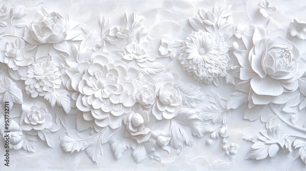 White D Floral Wall Decor Elegant Flower Pattern Design White D Floral Wall Decor Elegant Flower Pattern Design