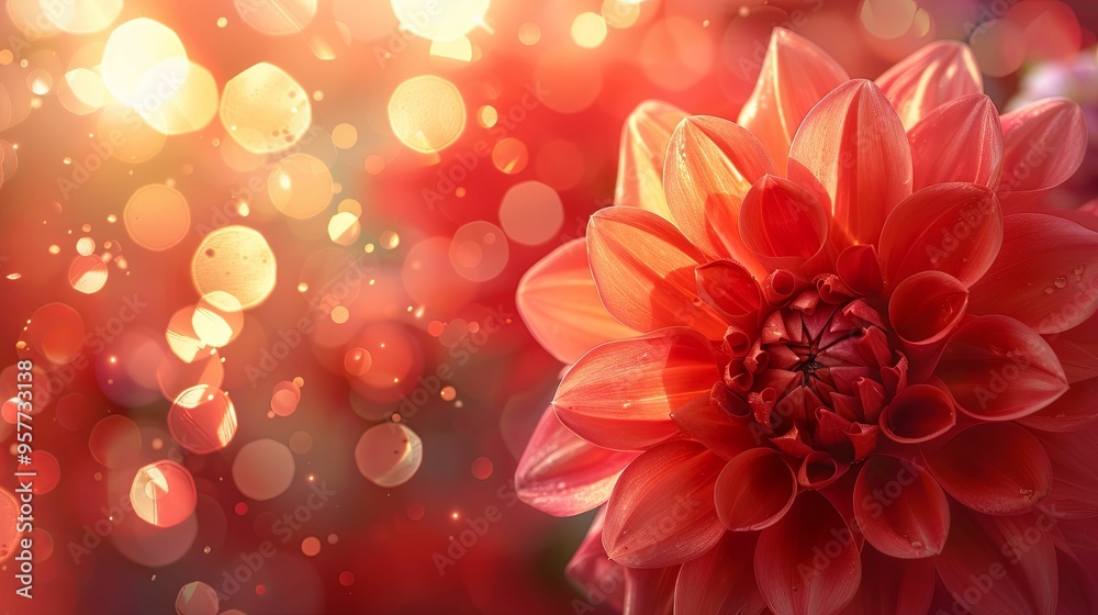 Close-up of a Red Dahlia Flower with a Bokeh Background Close-up of a Red Dahlia Flower with a Bokeh Background