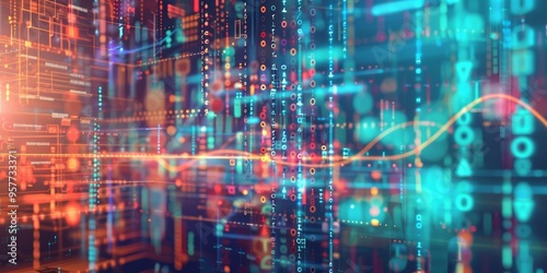 Abstract digital technology background with machine learning and AI concept with data analysis flow