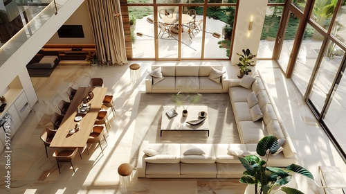 modern villa with cream color and brown wood mode.