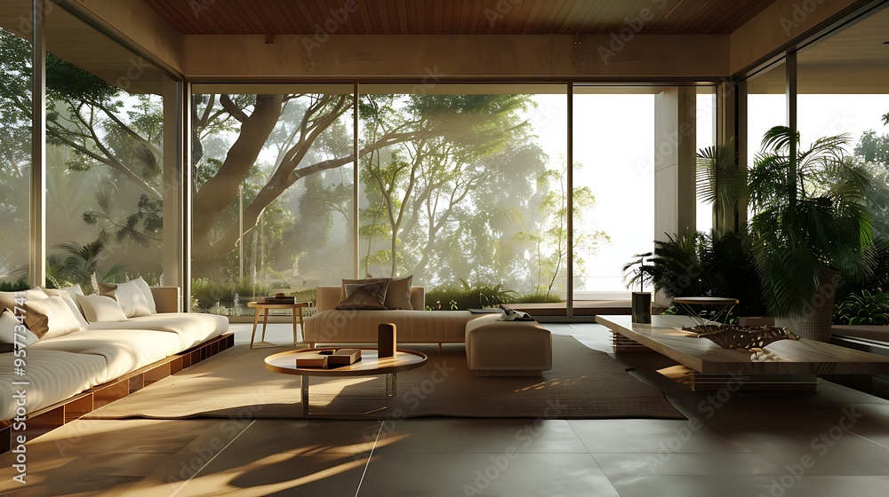 Fototapeta premium modern villa with cream color and brown wood mode.