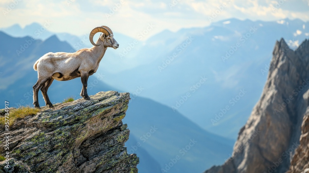 Naklejka premium Majestic Mountain Goat on a Clifftop