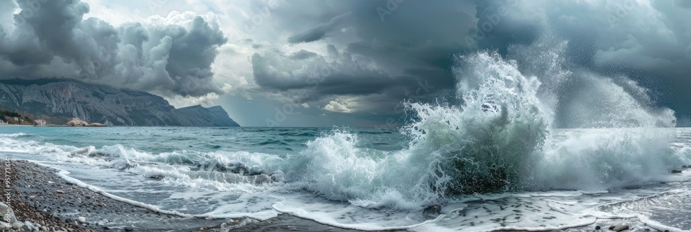 Obraz premium Storm Waves Colliding with the Shoreline of the Adriatic Sea