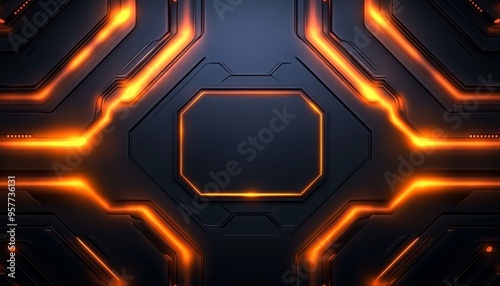 Abstract Black and Orange Geometric Pattern with Glowing Lines photo