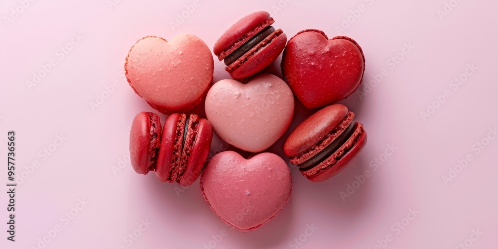 Red and pink macarons arranged in a heart shape, inviting indulgence on Valentine's Red and pink macarons arranged in a heart shape, inviting indulgence on Valentine's