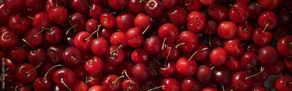 Red cherries with water drops on a dark background. Red cherries with water drops on a dark background.