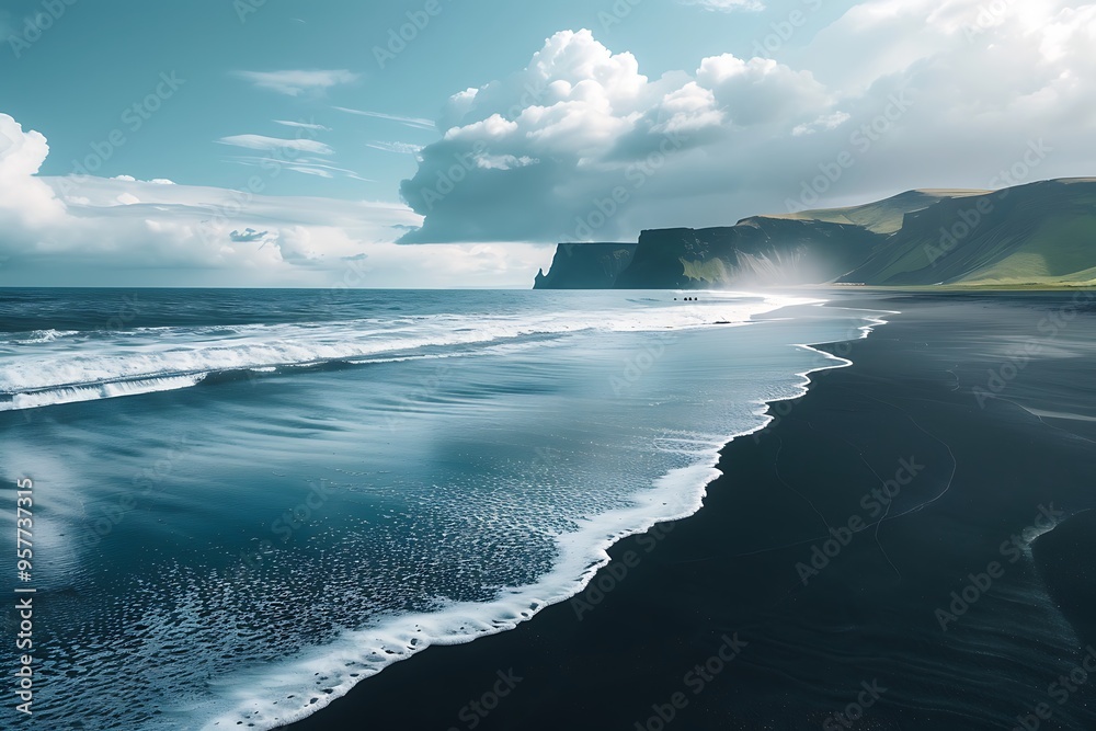 Nature landscape with black sand on beach. Nature landscape with black sand on beach.