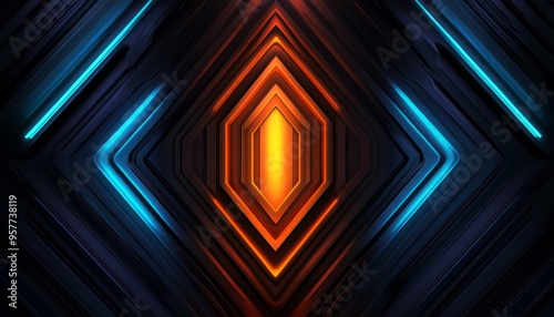 Abstract Geometric Pattern with Glowing Blue and Orange Lines