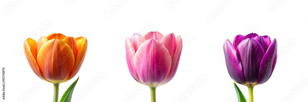 Fototapeta premium Front View of a Different Type of Tulip Flower Collection on Transparent Background