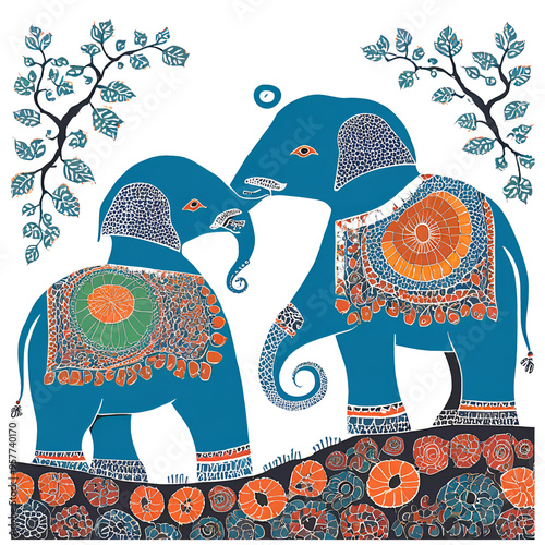 Artistic image of an ancient Thai elephant mixed with Indian art.