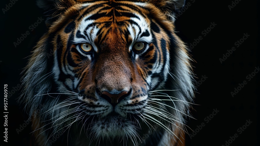 Close-up Portrait of a Tiger's Face with Intense Gaze