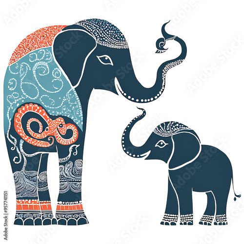 Artistic image of an ancient Thai elephant mixed with Indian art.