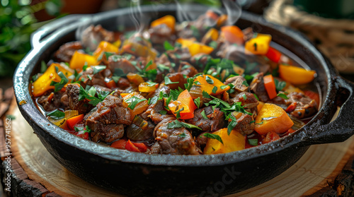 A plate of Namibian potjiekos with a rich -topaz-enhance photo