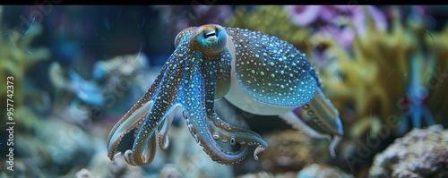 Sly cuttlefish displaying its mesmerizing color-changing abilities, 4K hyperrealistic photo