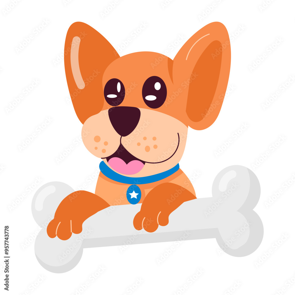 Obraz premium Dog playing with football, flat sticker