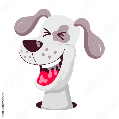 Cute dog laughing hard, flat sticker 

