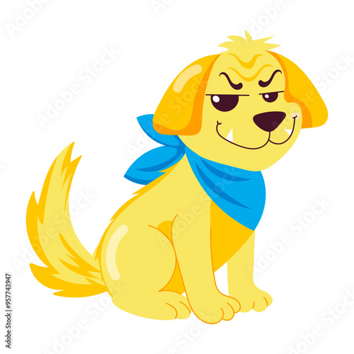 Comic style sticker of dog smirking  

