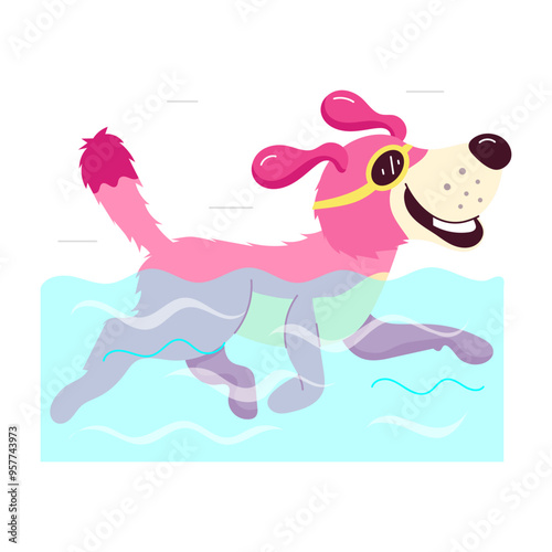 Comic style sticker of dog swimming 

