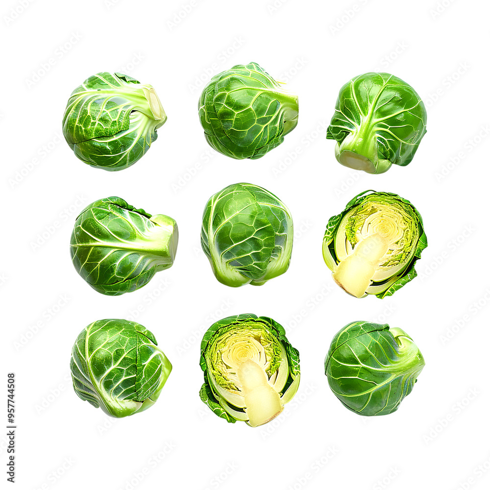 Brussels sprouts and half isolated on a transparent background. Generative AI Brussels sprouts and half isolated on a transparent background. Generative AI