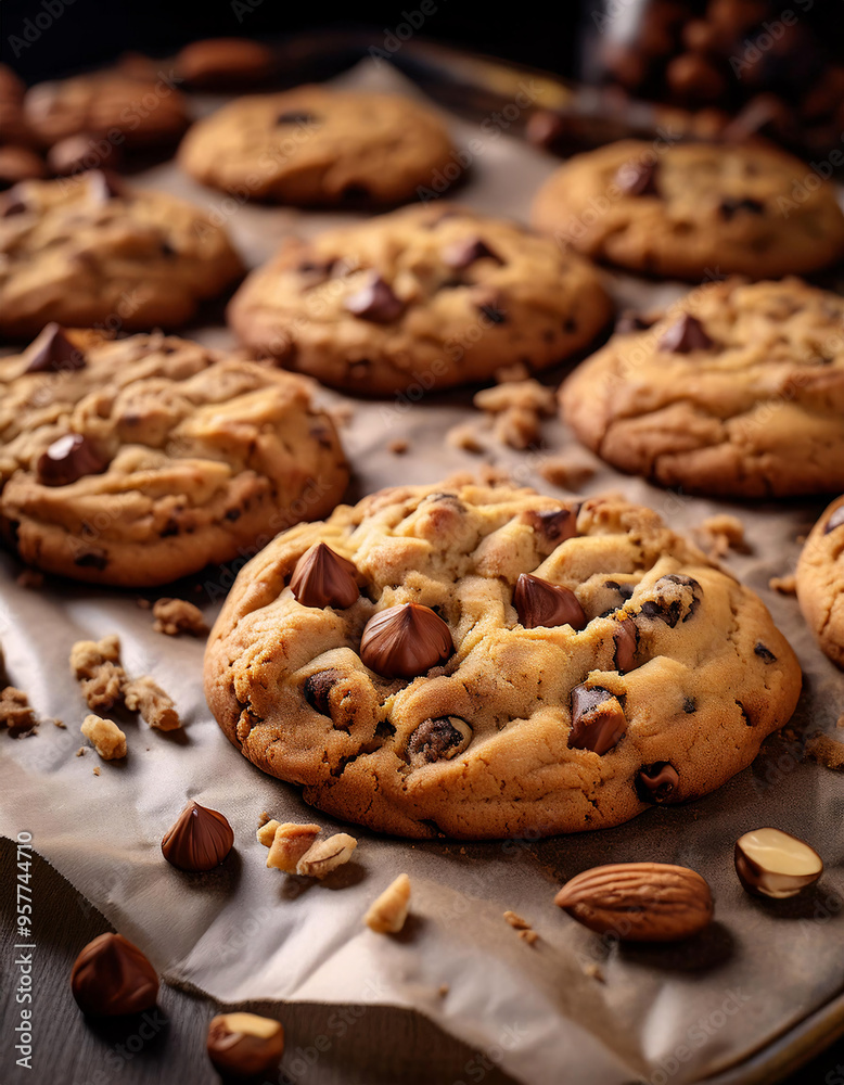 Freshly baked chocolate chip cookies with almonds Freshly baked chocolate chip cookies with almonds