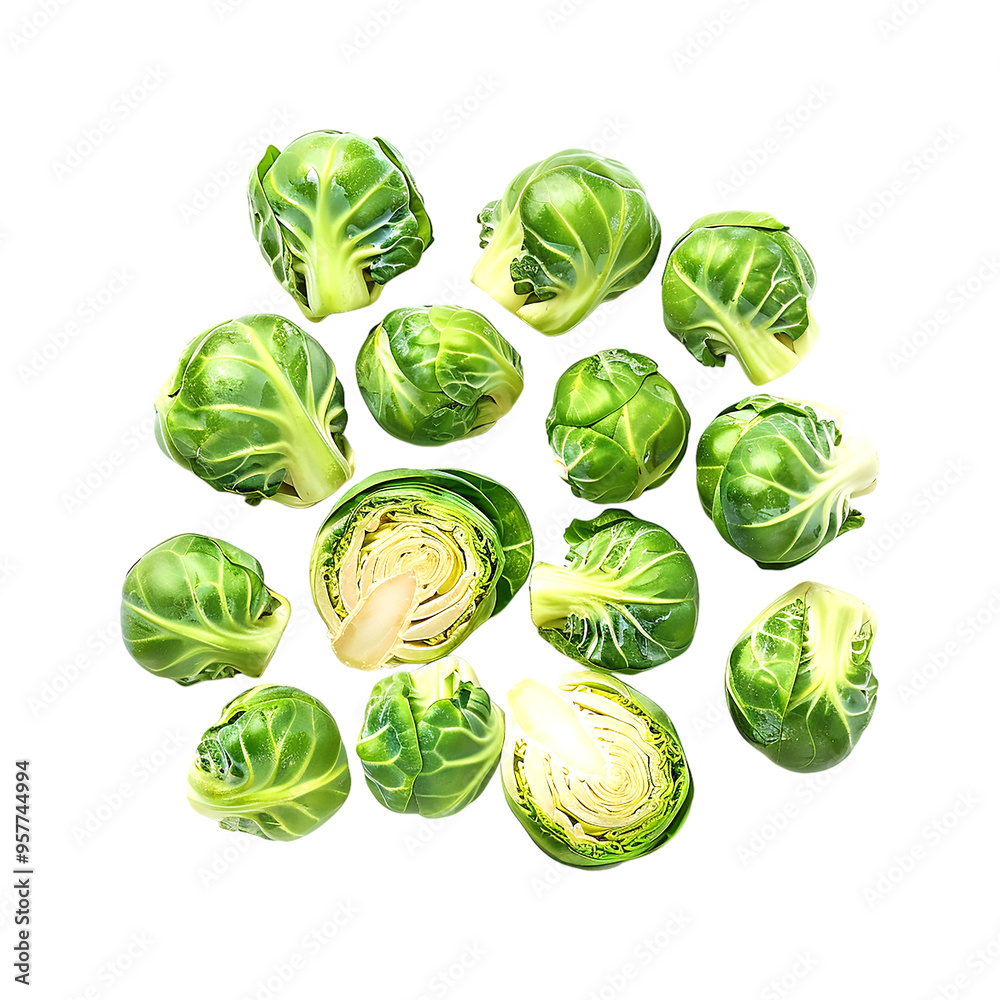 Brussels sprouts and half isolated on a transparent background. Generative AI Brussels sprouts and half isolated on a transparent background. Generative AI