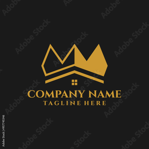 roof logo design and crown symbol, construction king logo design, home improvement services, icon, symbol, silhouette, real estate