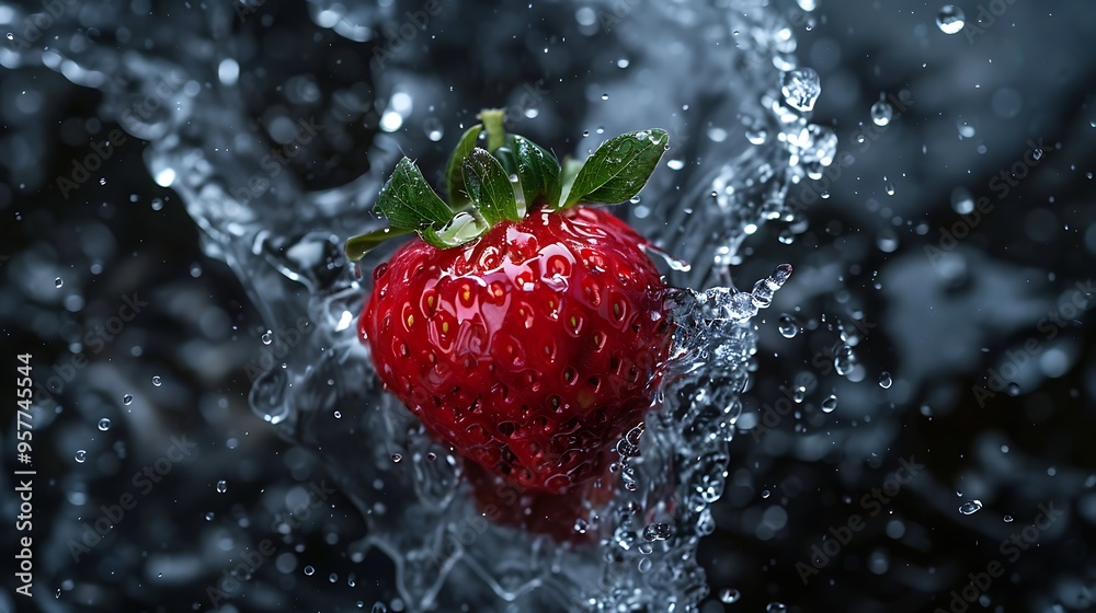 Water splash with fresh strawberries. Water splash with fresh strawberries.