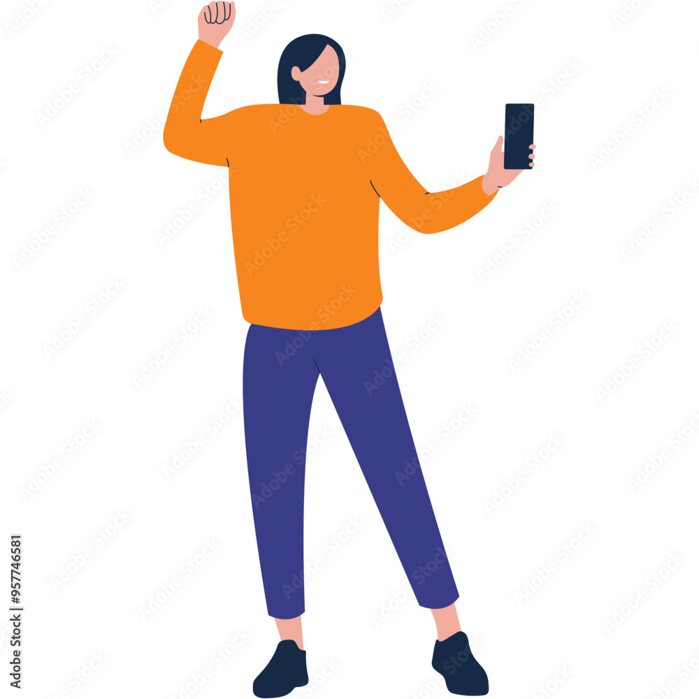 Person Holding Smartphone Character with Smile Expression. Flat Vector Illustration Person Holding Smartphone Character with Smile Expression. Flat Vector Illustration
