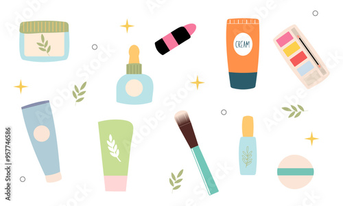 Beauty cosmetics doodle. Skin care natural organic products