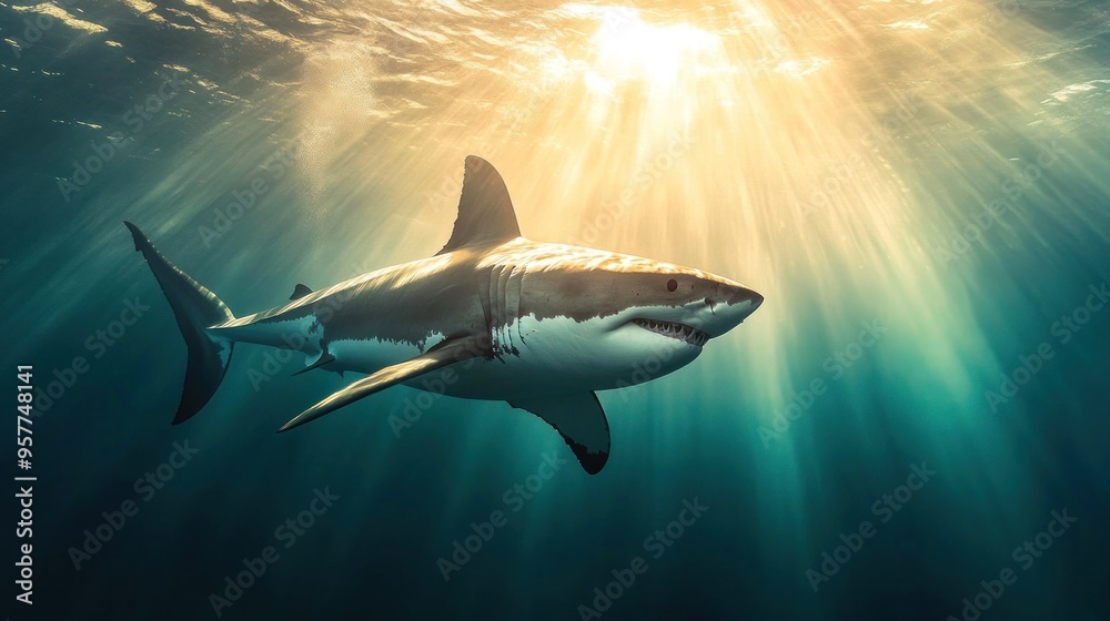 Great White Shark Swimming in the Ocean Great White Shark Swimming in the Ocean