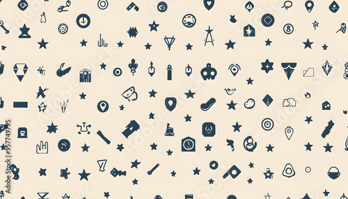 Repeating small icons, like stars, dots, or simple symbols, evenly spaced on a neutral background for a subtle pattern.