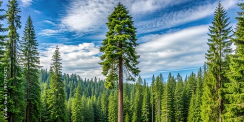 Tall and straight Douglas fir tree in a North American forest, evergreen, conifer, timber, wood, durable, forest, North America