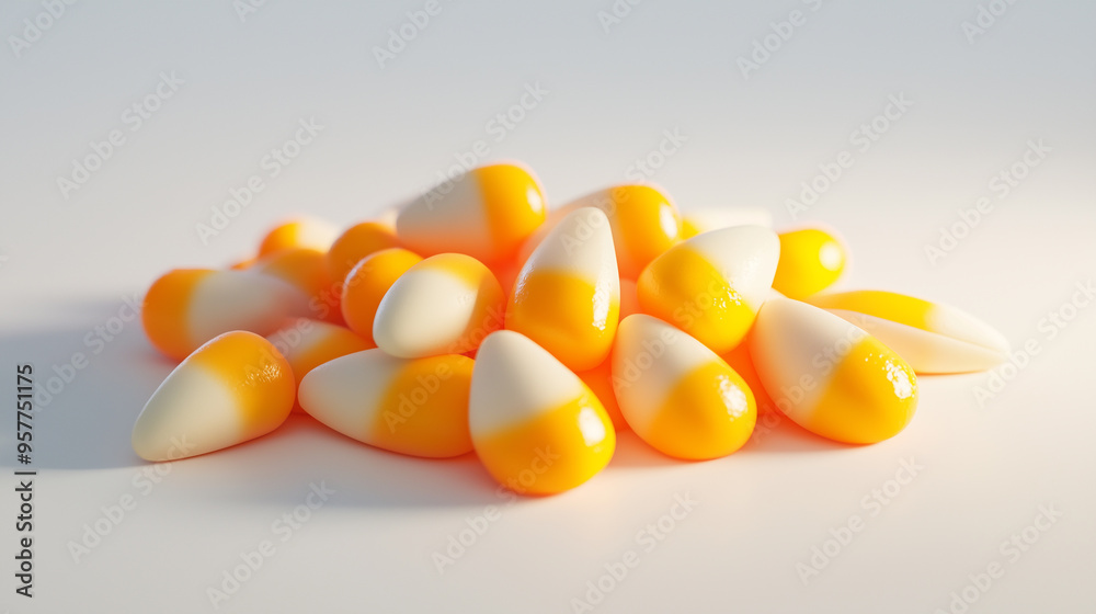 Fototapeta premium A bunch of yellow and white corn on a white background. The corn is in different shapes and sizes