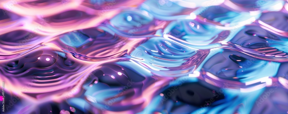 Wavy liquid 3D hexagon with shifting hues, 4K hyperrealistic photo Wavy liquid 3D hexagon with shifting hues, 4K hyperrealistic photo