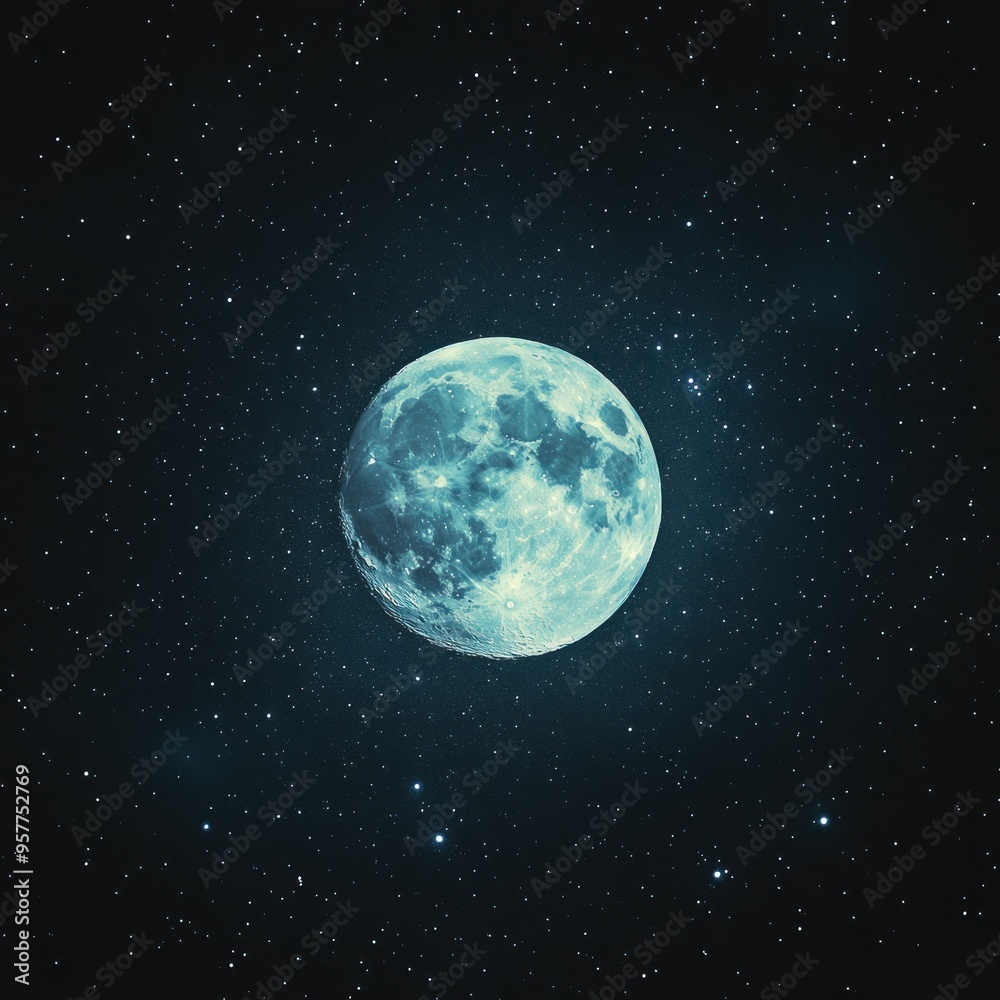Fototapeta premium A Full Moon in the Night Sky with Scattered Stars