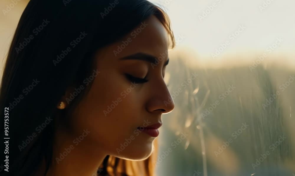 Pensive Thai Woman Reflecting by the Window Pensive Thai Woman Reflecting by the Window