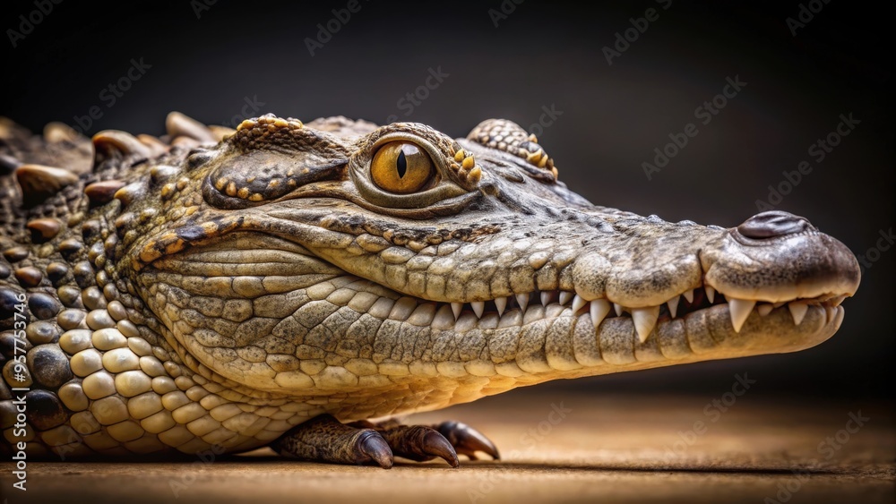 Close up of a solitary crocodile in isolation , wildlife, reptile, predator, unique, dangerous, fierce, solitary, green, scale