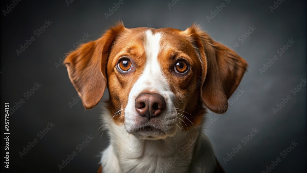 A close-up portrait of a playful brown and white dog looking directly at the camera, pet, canine, domestic animal, fluffy, fur A close-up portrait of a playful brown and white dog looking directly at the camera, pet, canine, domestic animal, fluffy, fur