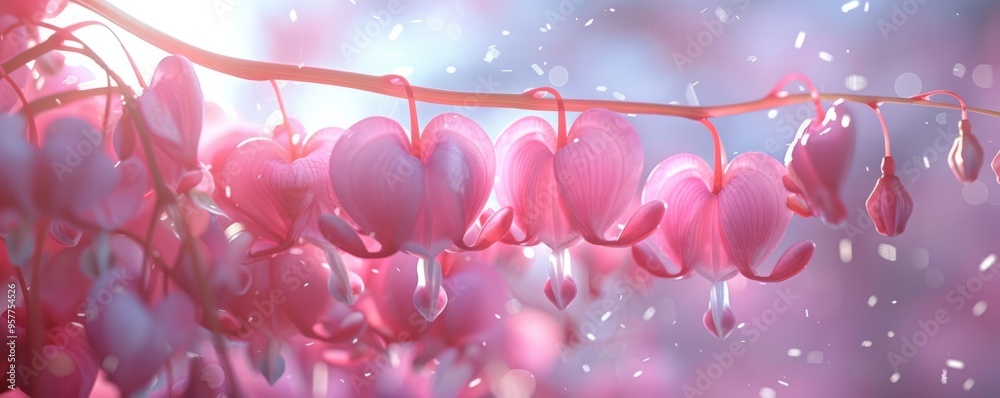Delicate bleeding heart flowers in pink, 4K hyperrealistic photo Delicate bleeding heart flowers in pink, 4K hyperrealistic photo