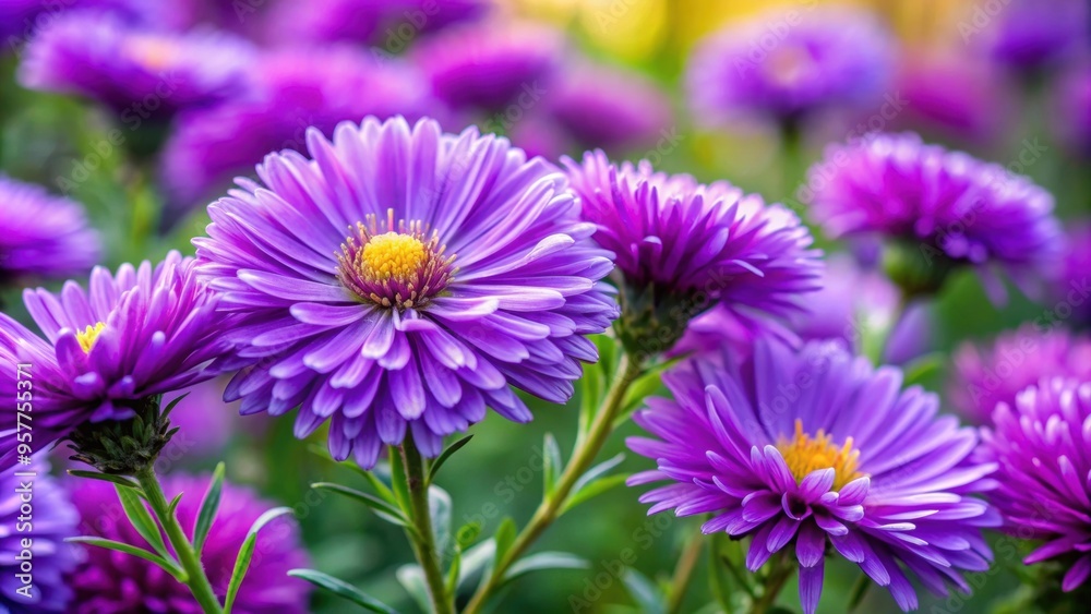 A beautiful close-up of purple aster flowers in a garden , asters, daisy-like, flowers, late summer, bloom, cold-hardy, perennials