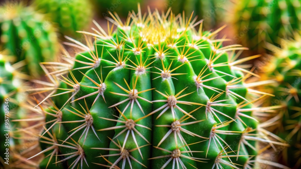Close up of a spiky green cactus plant, desert, succulent, thorns, prickly, botany, arid, plant, nature, sharp, green