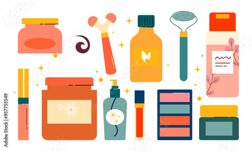 Beauty cosmetics doodle. Skin care natural organic products
