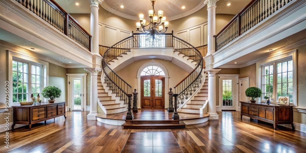 Interior of house entrance featuring a grand staircase , home, entrance, interior, staircase, elegant, architecture Interior of house entrance featuring a grand staircase , home, entrance, interior, staircase, elegant, architecture