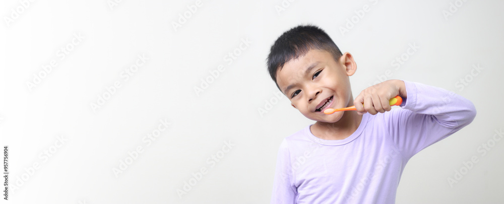 child Asia kid boy brushing teeth isolated on white backgroud. child Asia kid boy brushing teeth isolated on white backgroud.